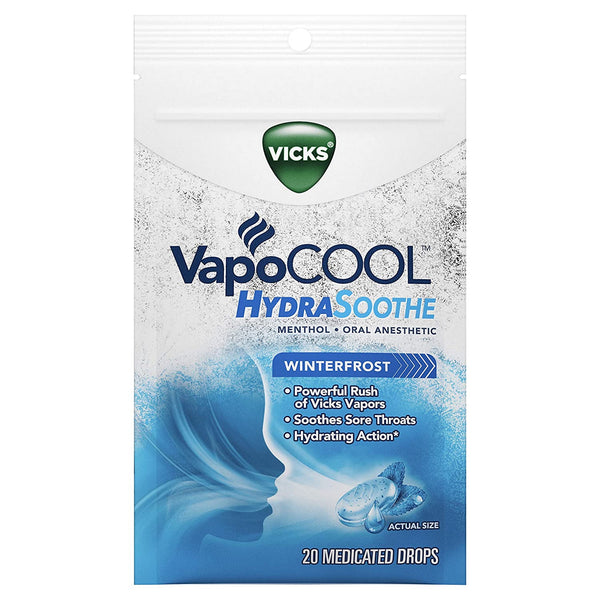 Vicks VapoCOOL HydraSoothe WinterFrost Medicated Drops, 20 Ct (7/21)