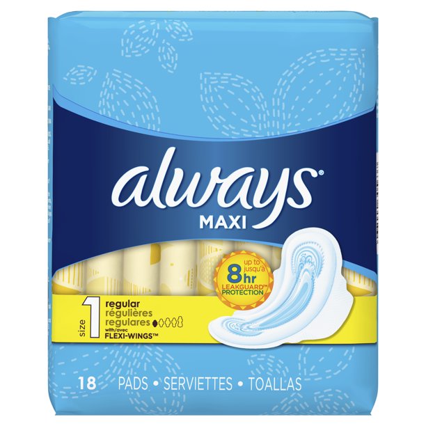 Always Maxi Regular with Flexi-Wings Size 1 Sanitary Pads, 18 ct.