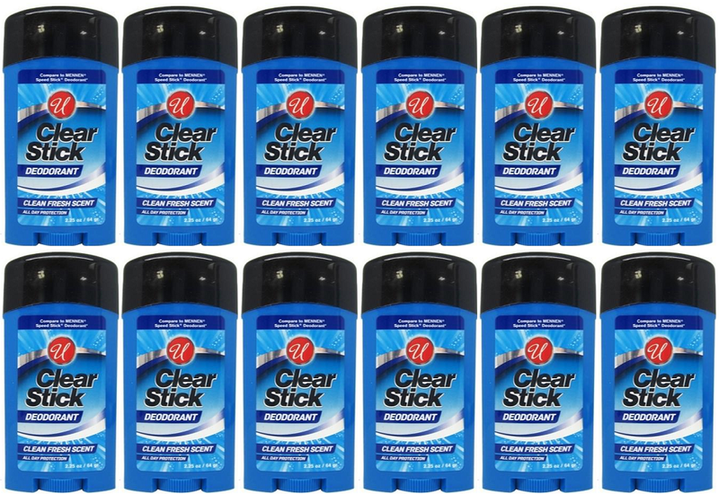 Clear Stick Deodorant Clean Fresh Scent, 2.25 oz (Pack of 12)