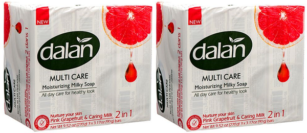Dalan MultiCare Pink Grapefruit & Caring Milk Bar Soap, 3-Pack (Pack of 2)