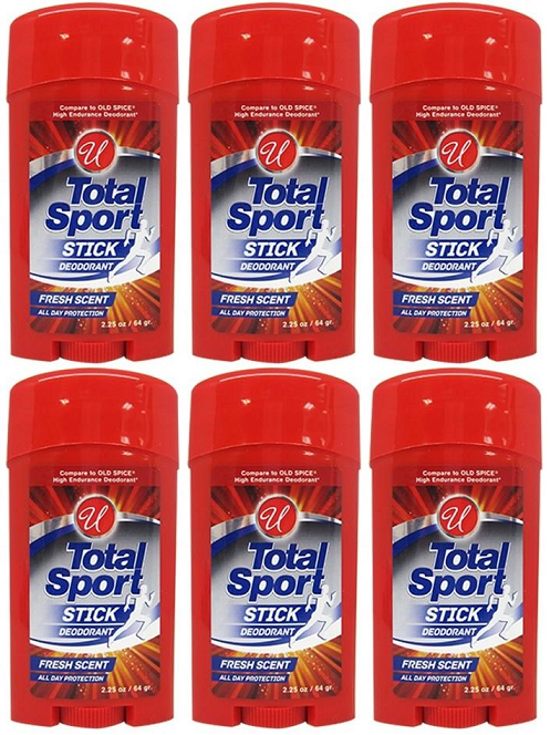 Total Sport Stick Deodorant Fresh Scent, 2.25 oz (Pack of 6)