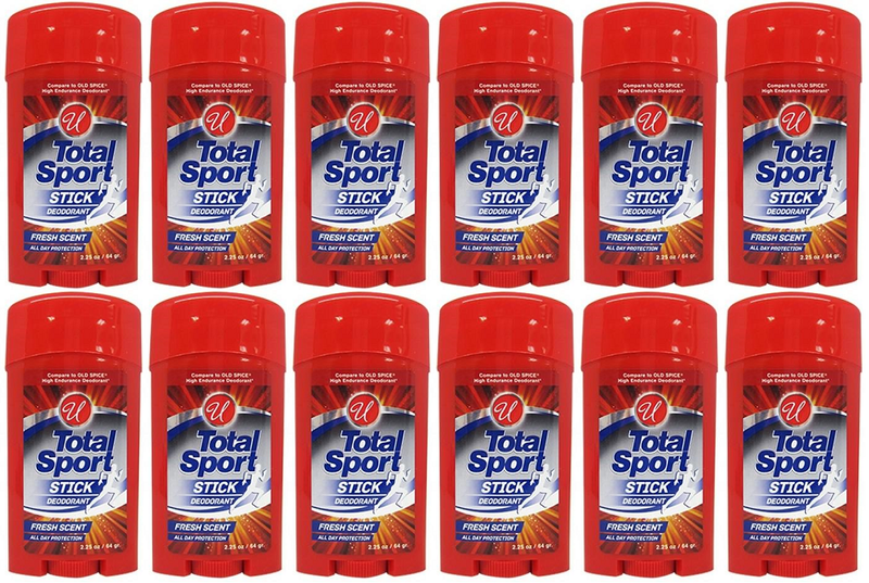 Total Sport Stick Deodorant Fresh Scent, 2.25 oz (Pack of 12)