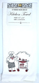 Embroidered Kitchen Towel, "Chef Tempting Treats" Design, 15" x 25"