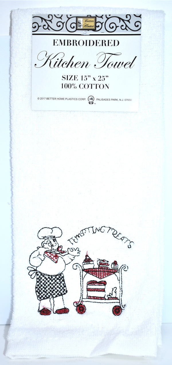 Embroidered Kitchen Towel, "Chef Tempting Treats" Design, 15" x 25"