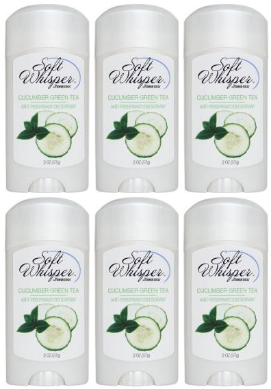 Soft Whisper by PowerStick Cucumber Green Tea Anti-Perspirant Deodorant, 2 oz. (Pack of 6)