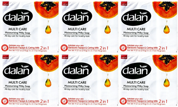 Dalan Multicare Rainbow Papaya & Caring Milk Bar Soap, 3-Pack (Pack of 6)