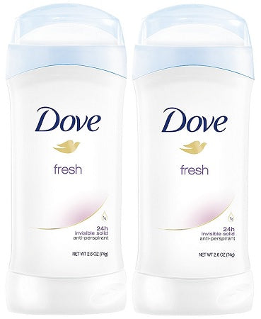 Dove Fresh Invisible Solid 24 Hour Anti-Perspirant Deodorant, 2.6 oz (Pack of 2)