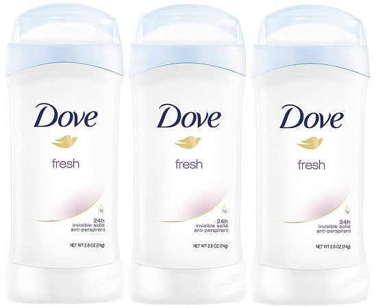 Dove Fresh Invisible Solid 24 Hour Anti-Perspirant Deodorant, 2.6 oz (Pack of 3)