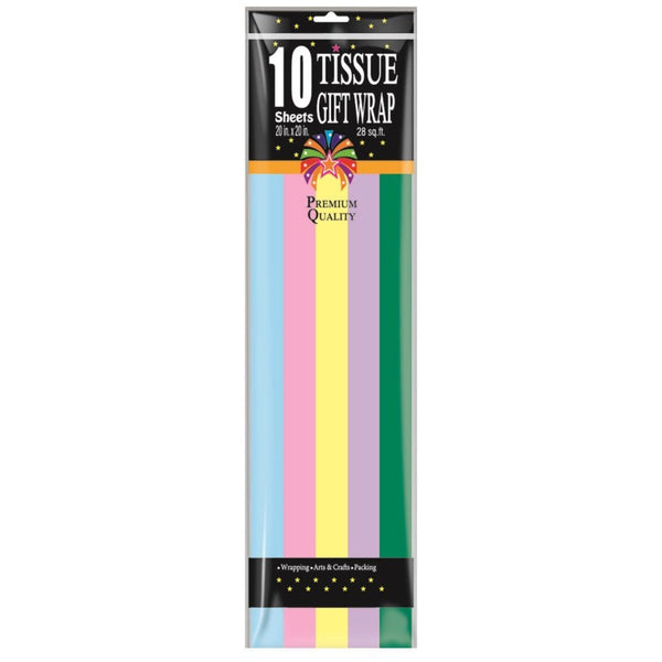 Ast Pastel Clr Tissue Gift Wrap 20" x 20", 15 ct Sheets.