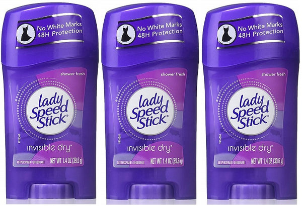 Lady Speed Stick Shower Fresh Invisible Dry Deodorant, 1.4 oz (Pack of 3)
