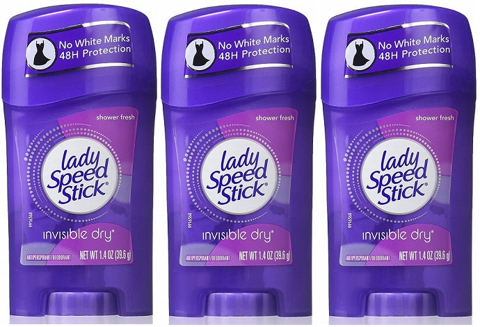 Lady Speed Stick Shower Fresh Invisible Dry Deodorant, 1.4 oz (Pack of 3)
