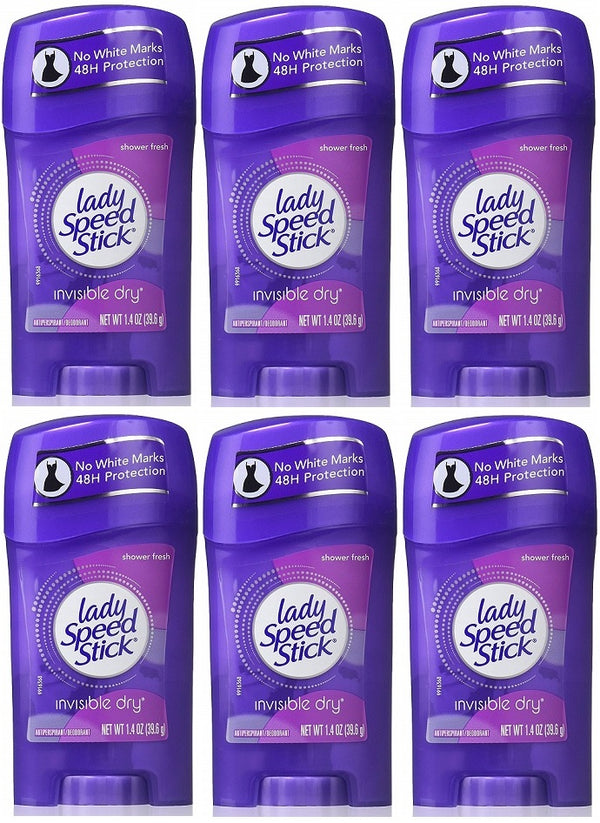 Lady Speed Stick Shower Fresh Invisible Dry Deodorant, 1.4 oz (Pack of 6)