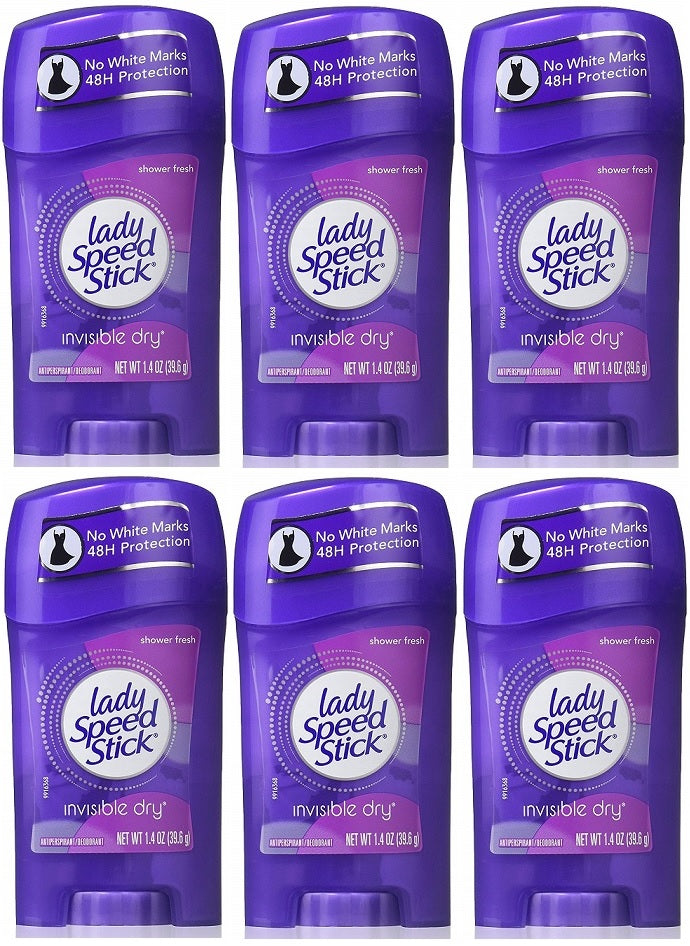 Lady Speed Stick Shower Fresh Invisible Dry Deodorant, 1.4 oz (Pack of 6)