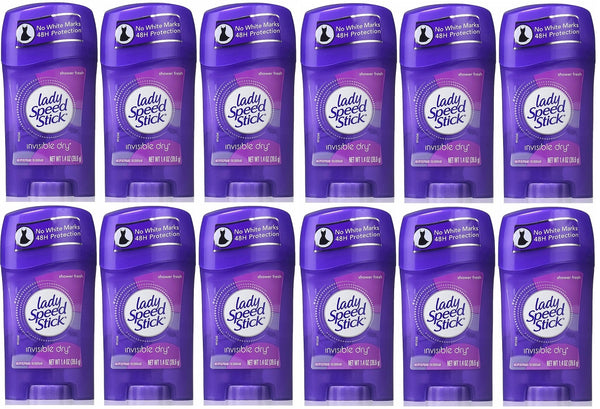 Lady Speed Stick Shower Fresh Invisible Dry Deodorant, 1.4 oz (Pack of 12)