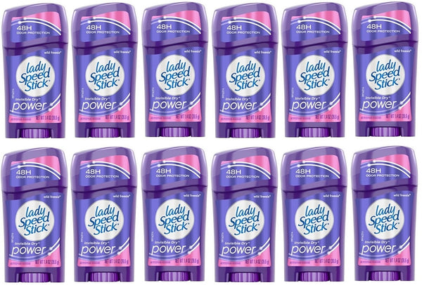 Lady Speed Stick Powder Fresh Invisible Dry Power Deodorant, 1.4 oz (Pack of 12)