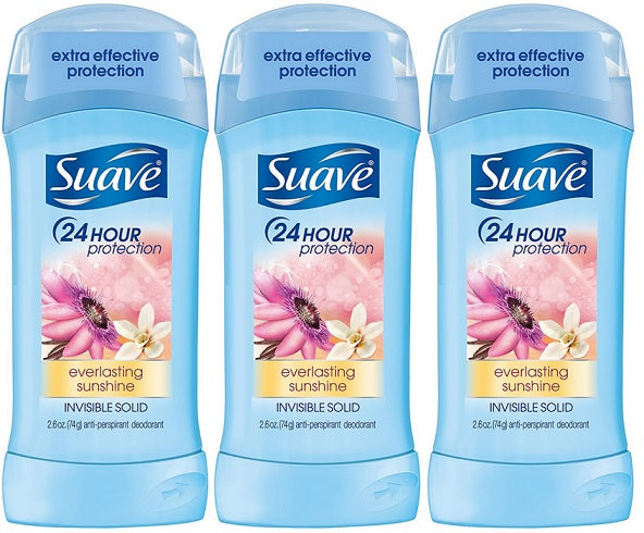 Suave Everlasting Sunshine Invisible Solid Deodorant, 2.6 oz. (Pack of 3)