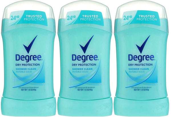 Degree Dry Protection Shower Clean Invisible Solid Deodorant, 1.6 oz (Pack of 3)