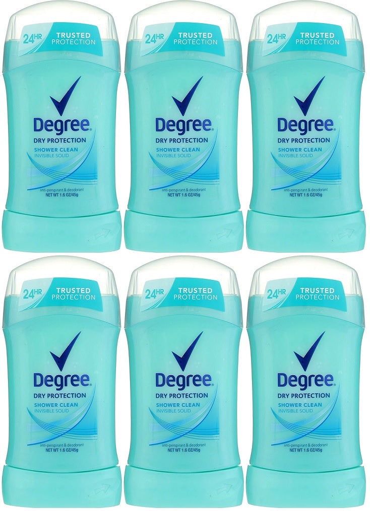 Degree Dry Protection Shower Clean Invisible Solid Deodorant, 1.6 oz (Pack of 6)