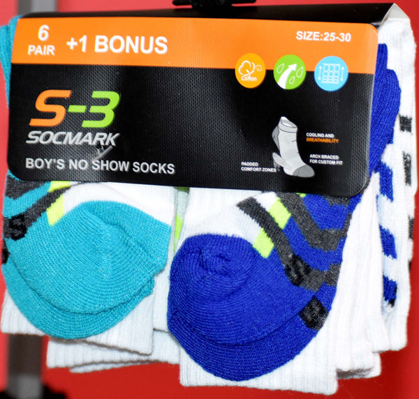 Sockmark Boys's 25-30" Assorted Socks, Pair of 6 + 1