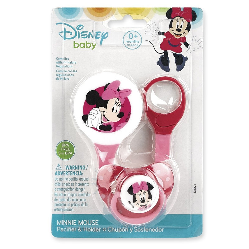 Disney Minnie Mouse Baby Girl Pacifier and Holder, 0+ Months
