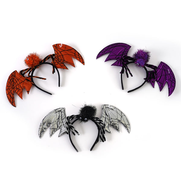 13.5"W Halloween Tinsel Metallic Lace Spider Headband (Pack of 3)