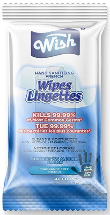 Wish Hand Sanitizing Wipes, Fragrance Free, Kills 99.99%, 40 Ct.