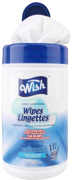 Wish Hand Sanitizing Wipes, Fragrance Free, Kills 99.99%, 40 Wipes