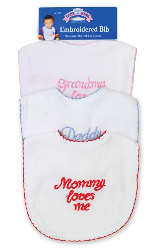Baby King "Love Me" Embroidered Baby Bib