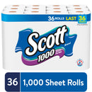 Scott 1000 Sheets Per Roll Toilet Paper, 36 Rolls