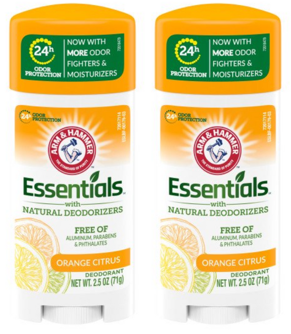 Arm & Hammer Essentials Orange Citrus Deodorant Stick, 2.5oz (Pack of 2)