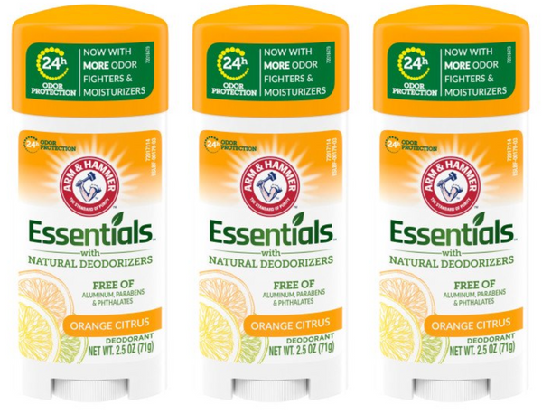 Arm & Hammer Essentials Orange Citrus Deodorant Stick, 2.5oz (Pack of 3)