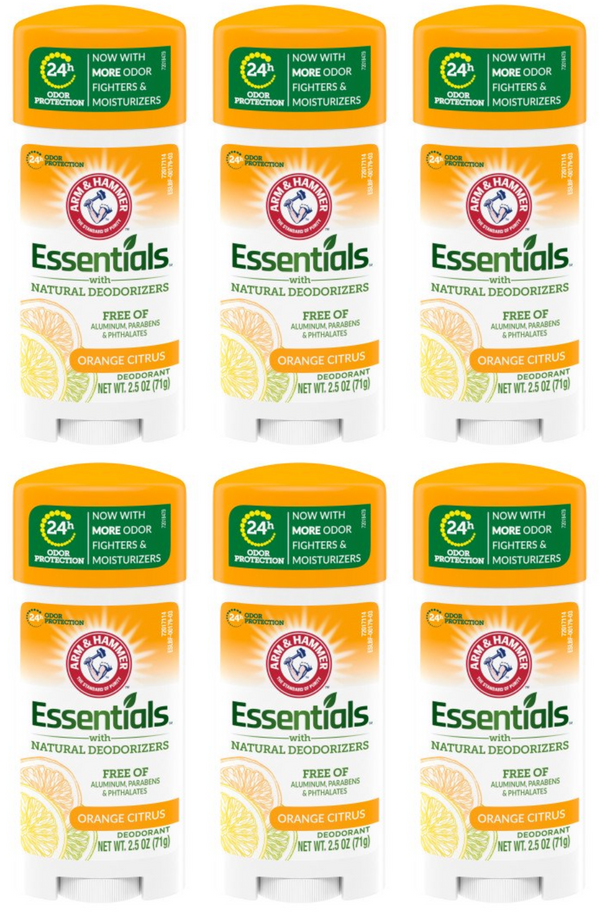 Arm & Hammer Essentials Orange Citrus Deodorant Stick, 2.5oz (Pack of 6)