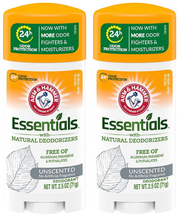 Arm & Hammer Essentials Unscented Deodorant Stick, 2.5oz (Pack of 2)