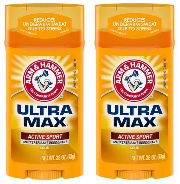 Arm & Hammer Ultra Max Active Sport Antiperspirant Deodorant, 2.6oz (Pack of 2)