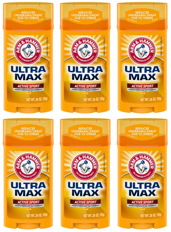 Arm & Hammer Ultra Max Active Sport Antiperspirant Deodorant, 2.6oz (Pack of 6)