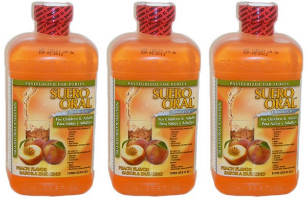 Suero Oral Peach Durazno Flavor Electrolyte Solution, 1 LT (Pack Of 3)