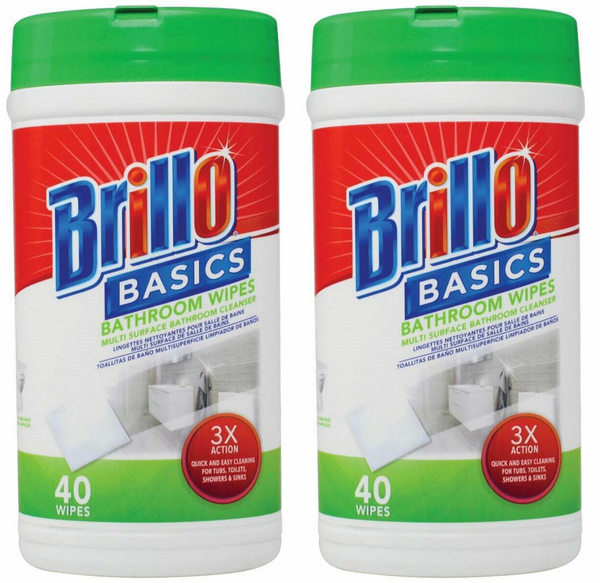 Brillo Basics Bathroom Wipes Multi-Surface Bathroom Cleanser, 40ct. (Pack Of 2)