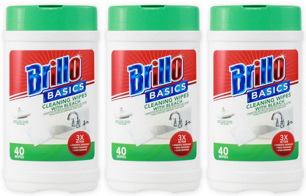 Brillo Basics Cleaning Wipes With Bleach, 40 ct. (Pack Of 3)