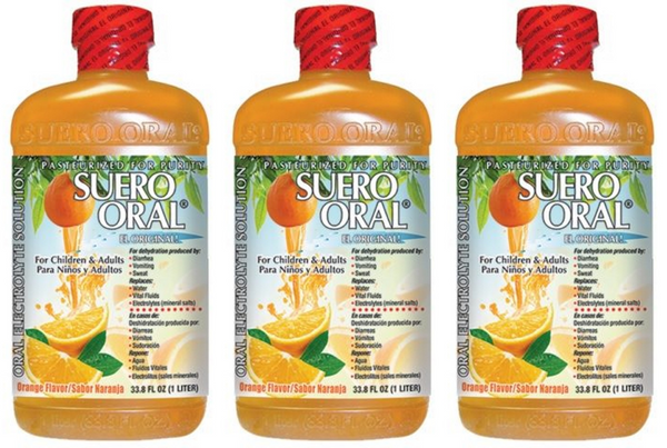 Suero Oral Naranja Orange Flavor Electrolyte Solution, 1 LT (Pack Of 3)