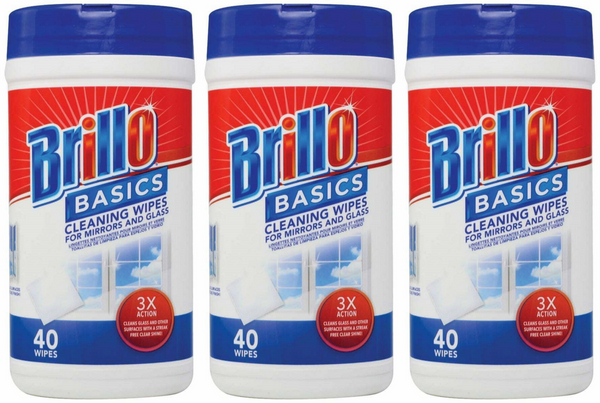 Brillo Basics Cleaning Wipes For Mirrors and Glass, 40 ct. (Pack Of 3)
