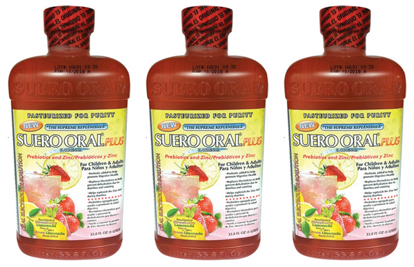Suero Oral Strawberry Lemonade Flavor Electrolyte Solution, 1 LT (Pack Of 3)