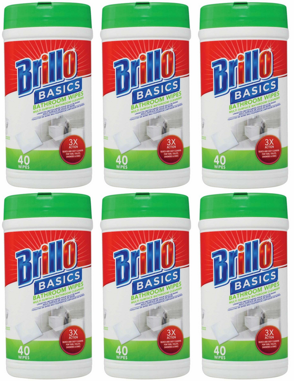 Brillo Basics Bathroom Wipes Multi-Surface Bathroom Cleanser, 40ct. (Pack Of 6)