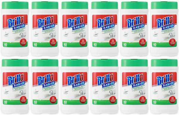 Brillo Basics Cleaning Wipes With Bleach, 40 ct. (Pack Of 12)