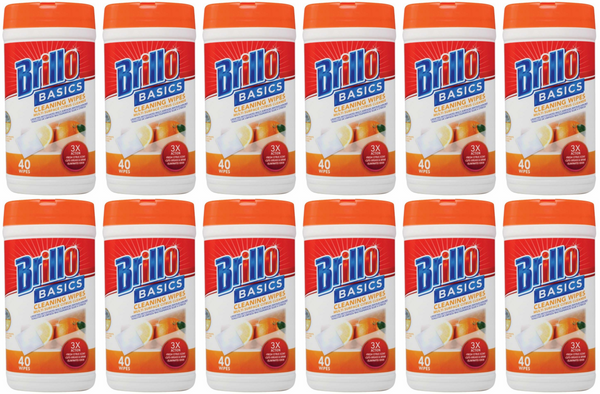 Brillo Basics Cleaning Wipes Multi-Surface Citrus Cleaner, 40 ct. (Pack Of 12)