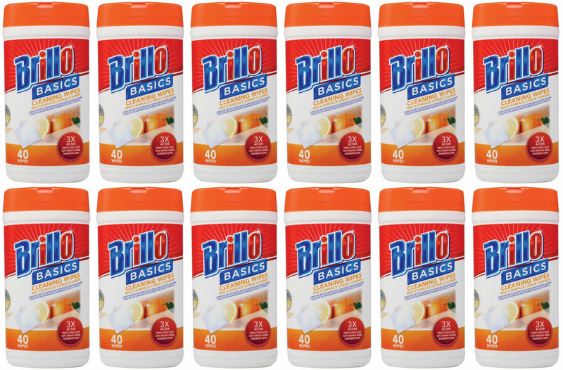 Brillo Basics Cleaning Wipes Multi-Surface Citrus Cleaner, 40 ct. (Pack Of 12)