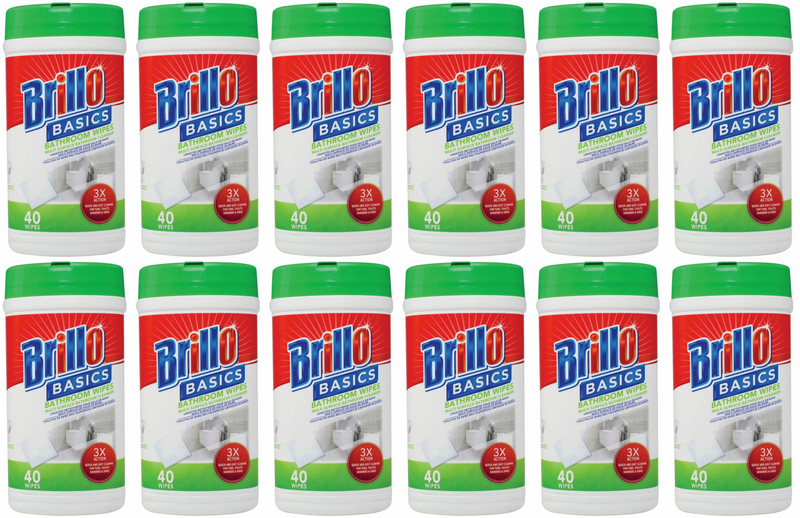 Brillo Basics Bathroom Wipes Multi-Surface Bathroom Cleanser, 40ct. (Pack Of 12)