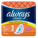 Always Classic Normal Size 1 Sanitary Pads, 10 ct.